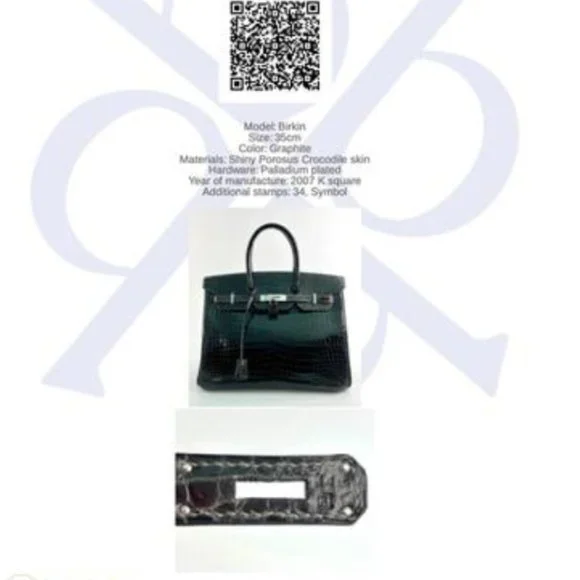 Hermes Shiny Porosus Crocodile Skin Birkin 35 w Palladium HW in Graphite - Picture 13 of 13